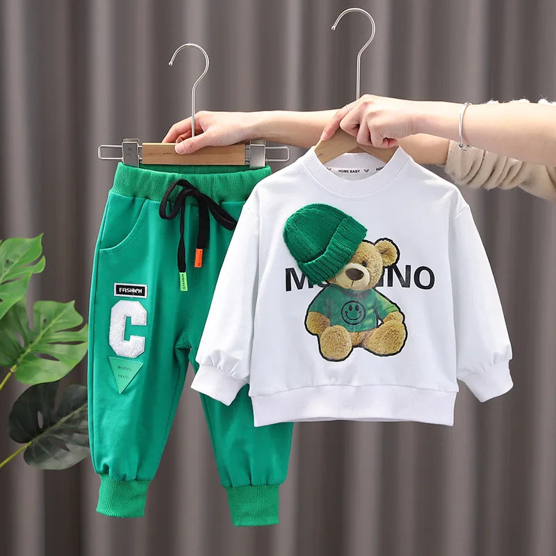 Baby cartoon Bear Plush Children's Clothing Set Boys Girls Sweatshirts Pants Suit Children's Print Simple Suit