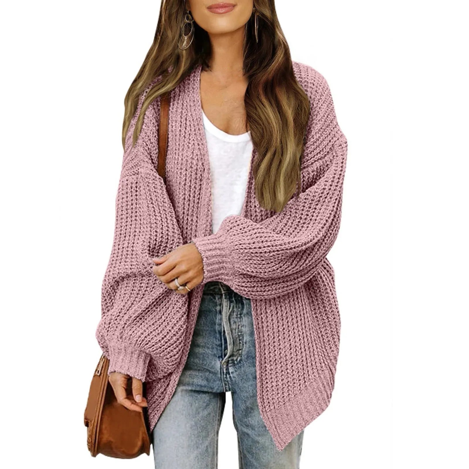 Autumn And Winter Women's Solid Color New Sleeve Coarse Wool Pocket Knitted Cardigan Sweater Sweater For Women S-2XL