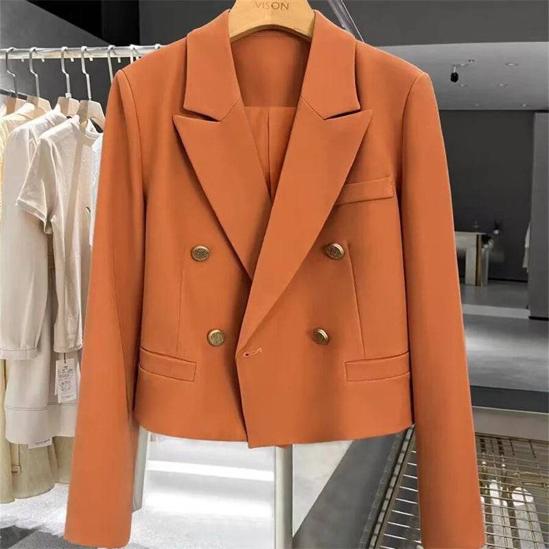 Cropped Blazers Woman Clothing 2025 New All-match Korean Chic Tops Double-breasted Suit Coat Ladies Office Suit Female Outerwear