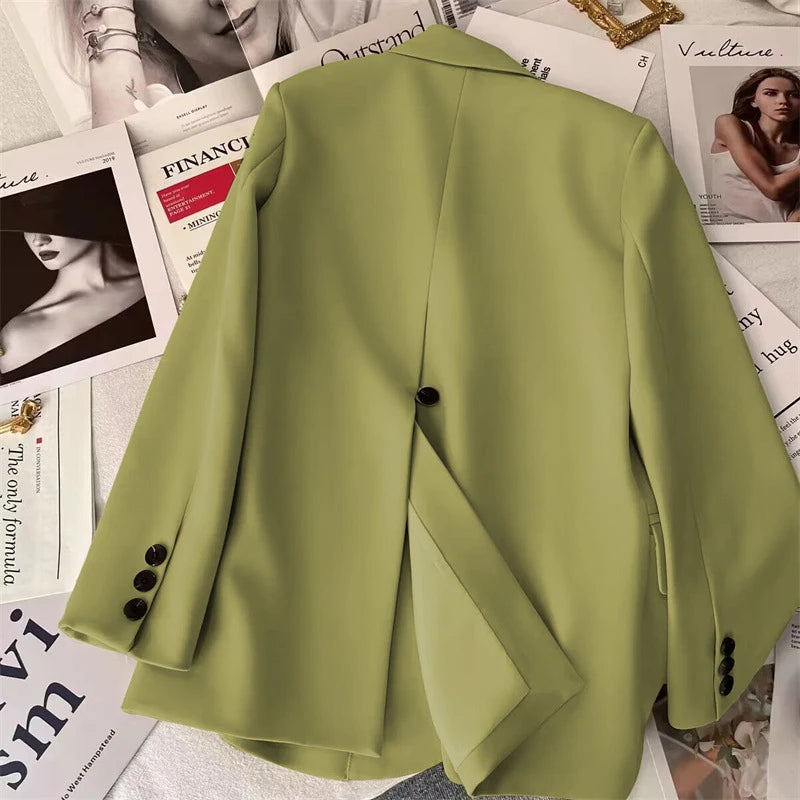 Women Blazer Korean Casual Office Lady Outwear Back Slit Single Breasted Suits