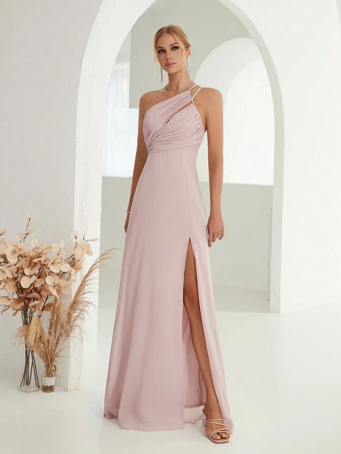 Mgiacy Sexy chest pleated with cut-out chiffon slits ball dress Party dress Bridesmaid dress
