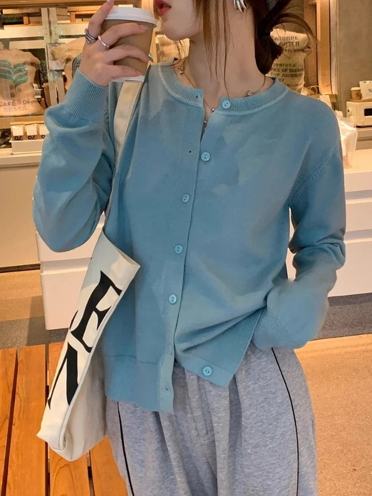 2025 Cardigans Sweater Casual Warm Spring Summer Women O-neck Long Sleeve Single Breasted Slim Fashion Korean Knitwears Tops