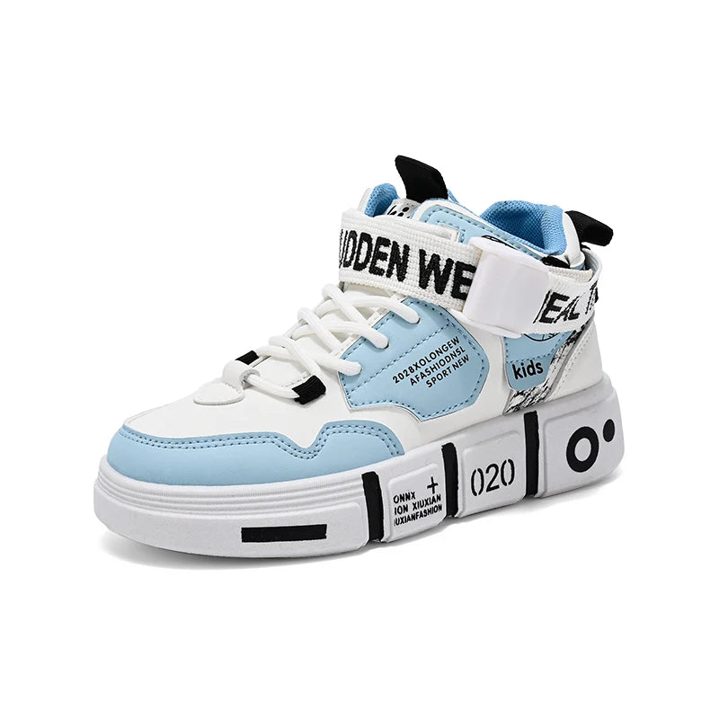 Family shoes 2024 new children's sports shoes high top large children boys casual buckle non-slip wear-resistant blue ball shoes