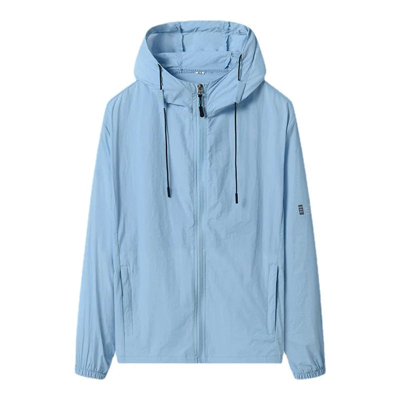 2024 New Summer Solid Color Hooded Jacket Men Sun Protection Clothing Fishing Hunting Clothes Quick Dry Skin Windbreaker