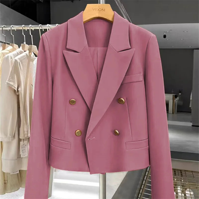 Cropped Blazers Woman Clothing 2025 New All-match Korean Chic Tops Double-breasted Suit Coat Ladies Office Suit Female Outerwear