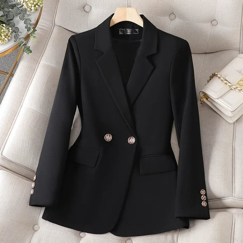 Coffe Brown Slim Fit Women's Suit Jacket Fashionable Commute Professional Style Autumn New Arrival Polyester Fiber Top