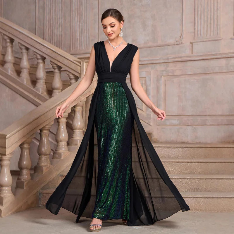 Plus Women's Clothing Size Chart Autumn Winter New Sleeveless Sequin Banquet Party Dress Middle East Hot Sale