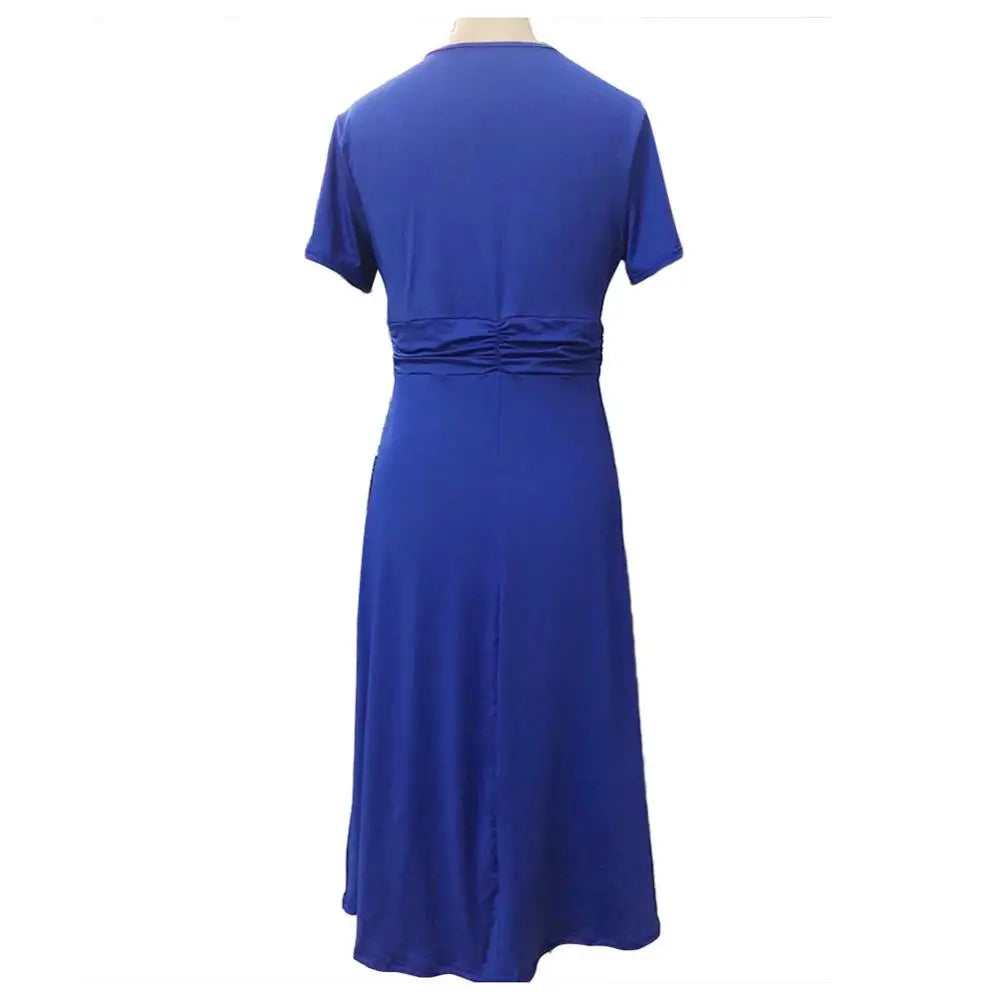 Plus Size Dress Elegant Women Solid Color Short Sleeve V Neck Asymmetric Hem Waist Tight Midi Party Dress Ladies Evening Vestido