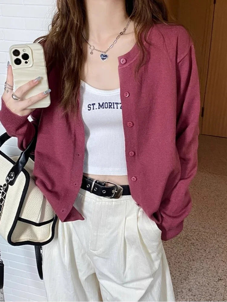 2025 Cardigans Sweater Casual Warm Spring Summer Women O-neck Long Sleeve Single Breasted Slim Fashion Korean Knitwears Tops