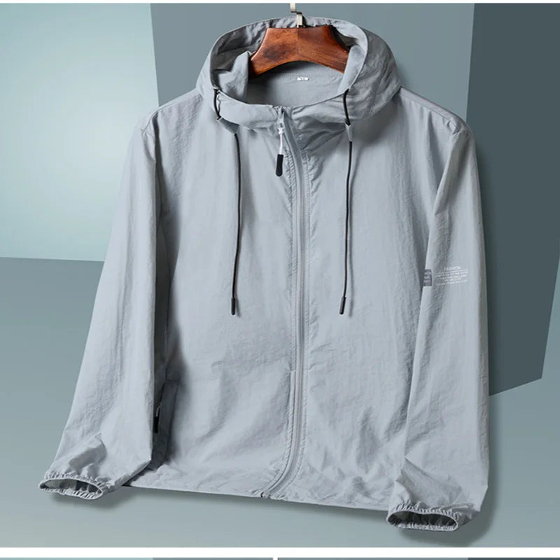 2024 New Summer Solid Color Hooded Jacket Men Sun Protection Clothing Fishing Hunting Clothes Quick Dry Skin Windbreaker