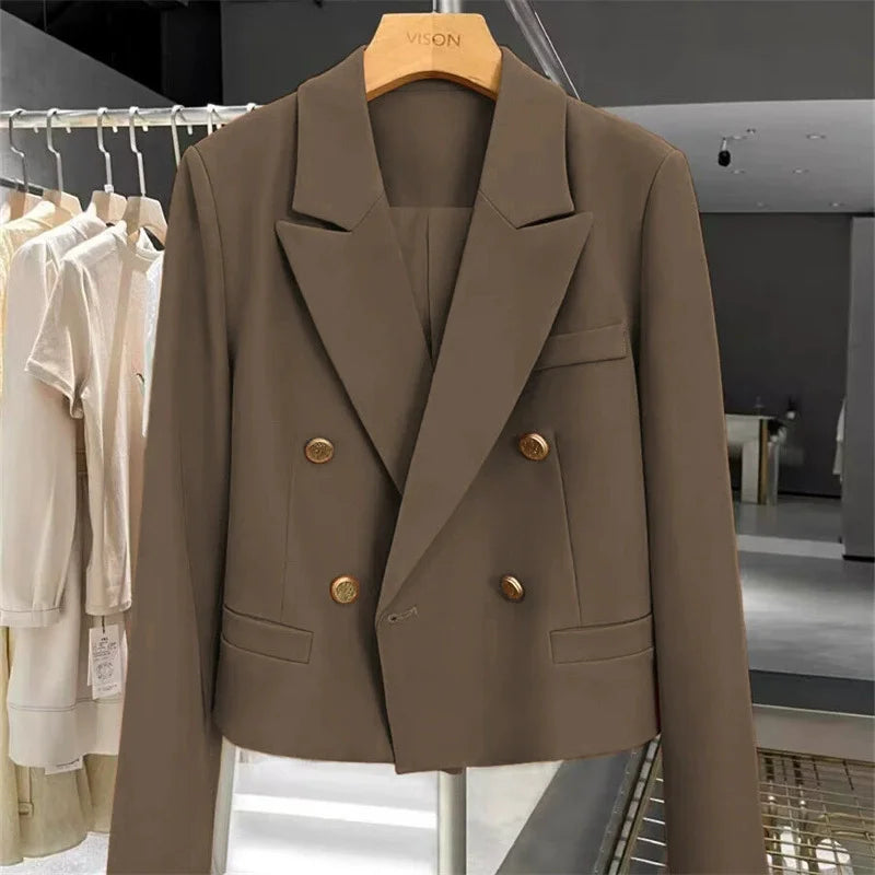 Cropped Blazers Woman Clothing 2025 New All-match Korean Chic Tops Double-breasted Suit Coat Ladies Office Suit Female Outerwear