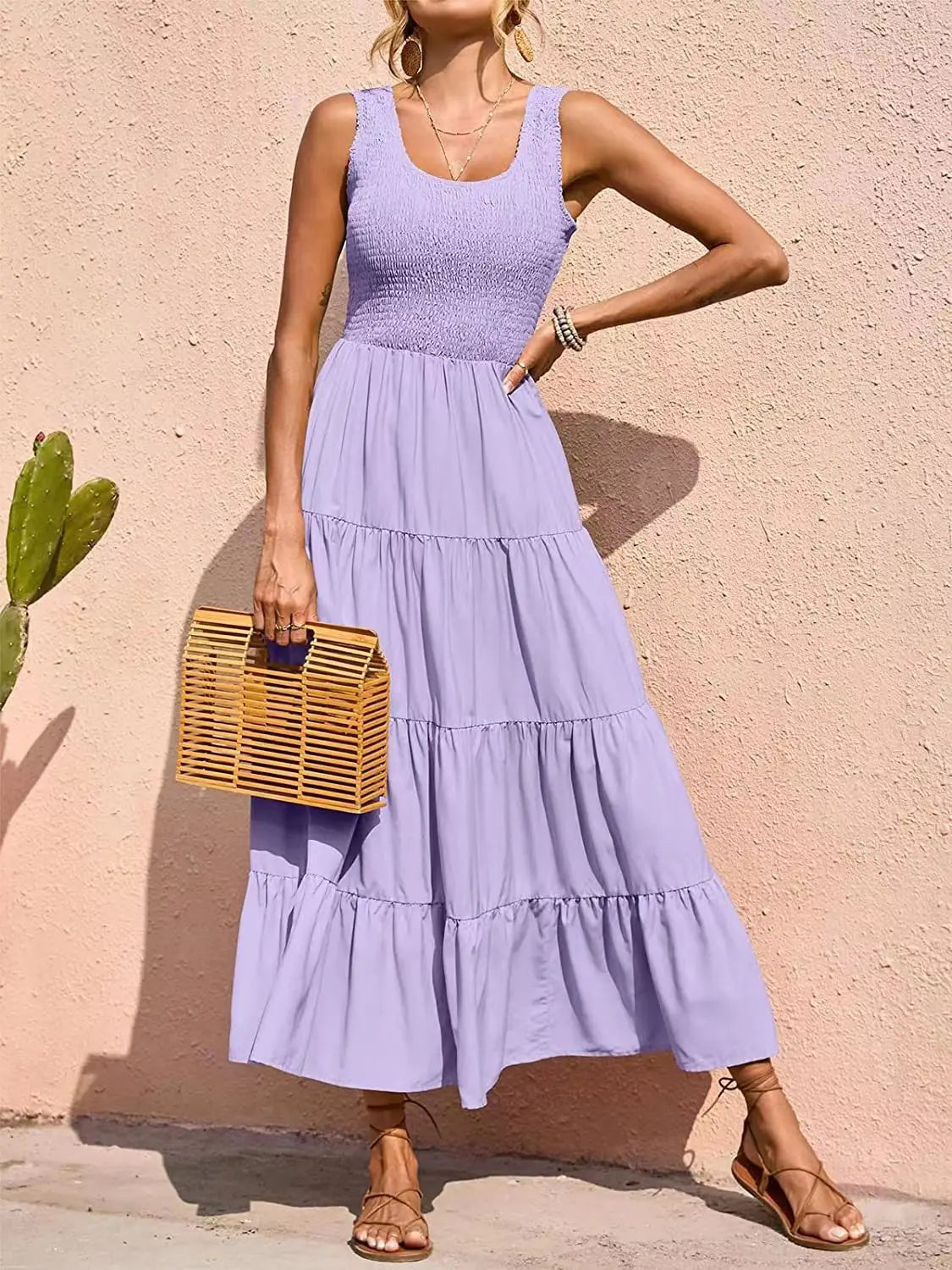 Dresses For Women Summer Sexy Elegant Sleeveless Floral Solid Color Long Dress Fashion Elastic Waist Beach Party Big Swing