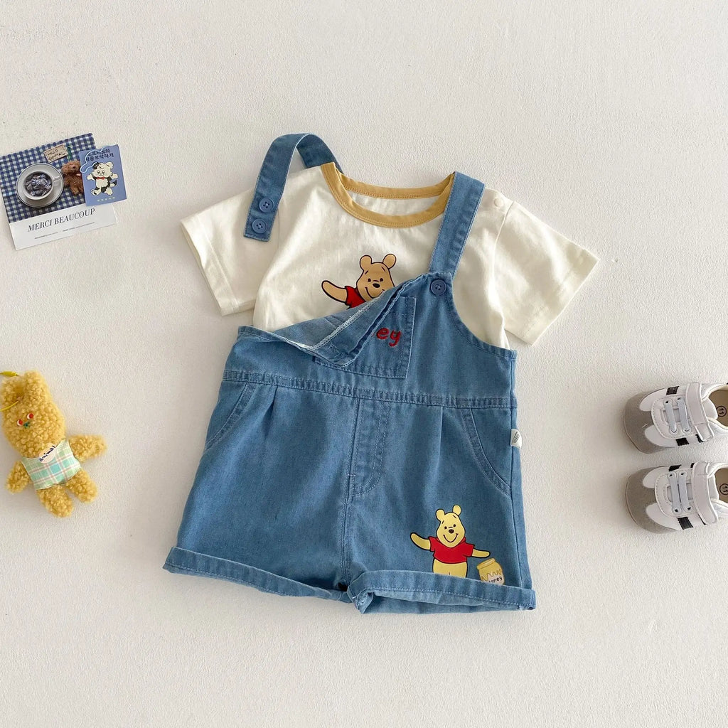 Baby Cartoon T-shirt 2025 New Summer Style 0-5-year-old Boy's Trendy Contrasting Color Base Shirt, Trendy Baby Bear Top