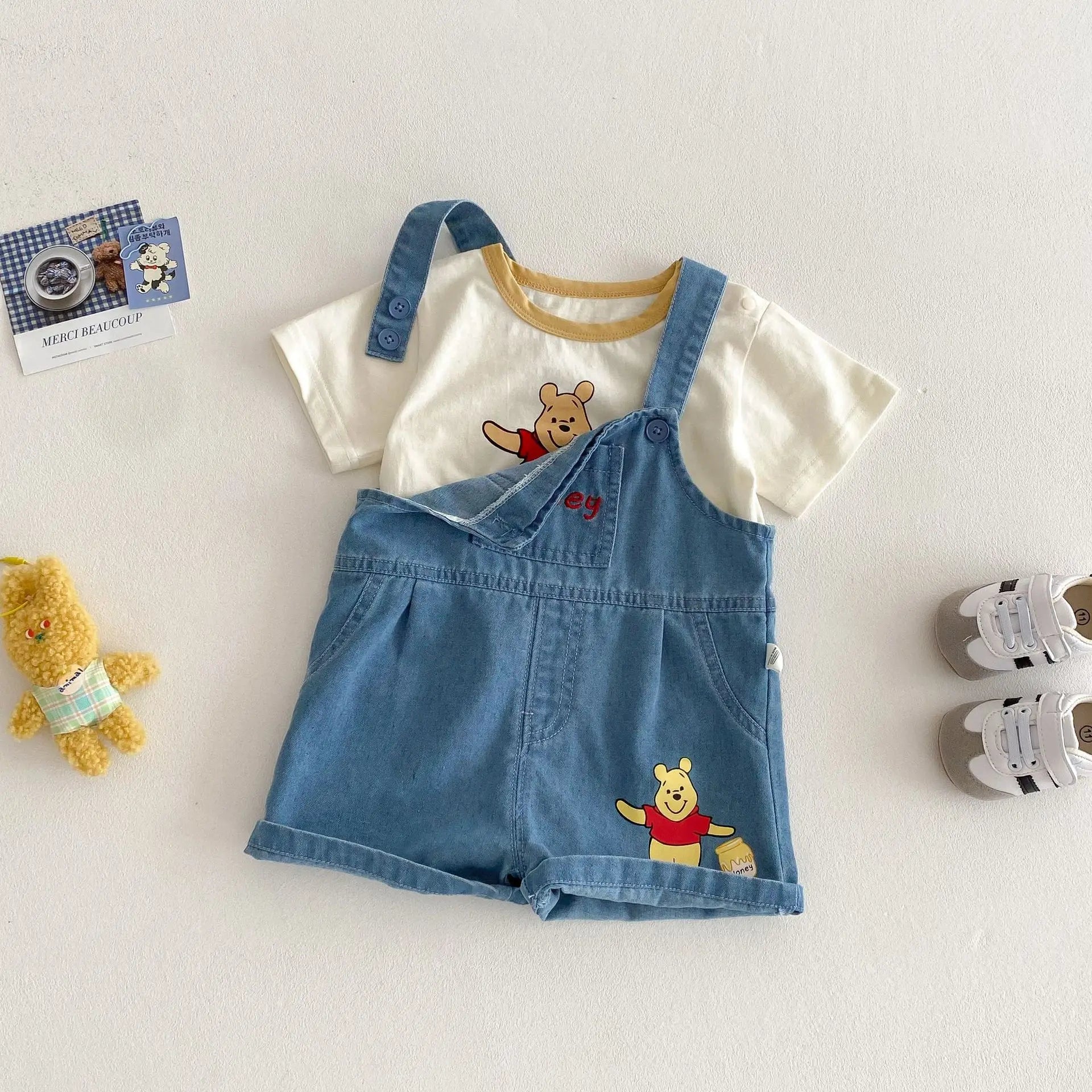 Baby Cartoon T-shirt 2025 New Summer Style 0-5-year-old Boy's Trendy Contrasting Color Base Shirt, Trendy Baby Bear Top