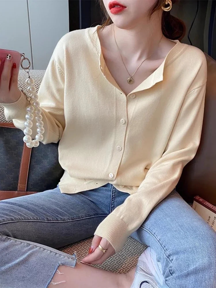 2025 Cardigans Sweater Casual Warm Spring Summer Women O-neck Long Sleeve Single Breasted Slim Fashion Korean Knitwears Tops