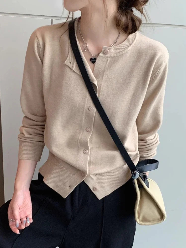 2025 Cardigans Sweater Casual Warm Spring Summer Women O-neck Long Sleeve Single Breasted Slim Fashion Korean Knitwears Tops