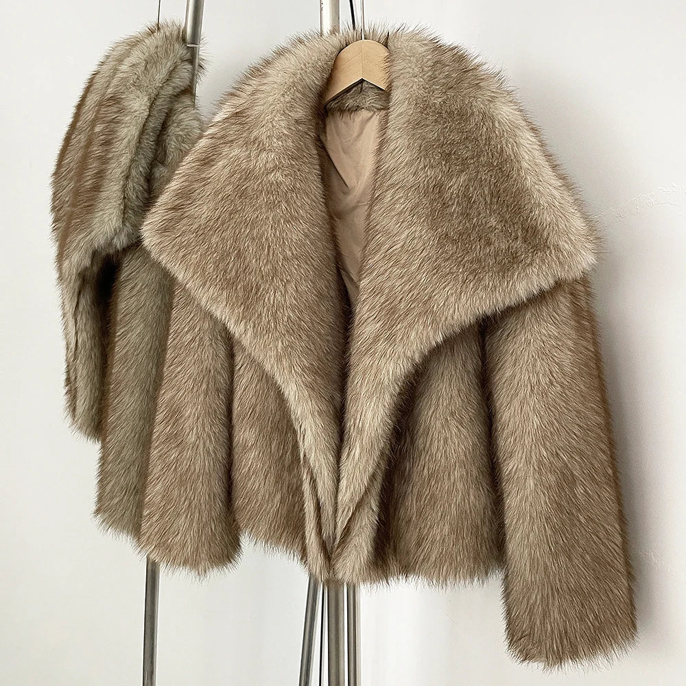 Fuax Fur Coat Fashion Oversized Turn Down Collar Fluffy Women Vintage Faux Fur Jacket Coats Winter Clothes Women 2025