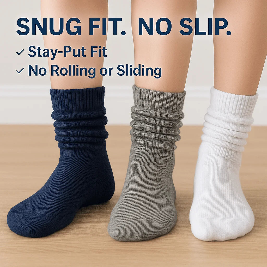 3-Pack Extra Long Navy Gray and White Slouch Socks for Women Knee-High Cotton Blend for All-Day Comfort