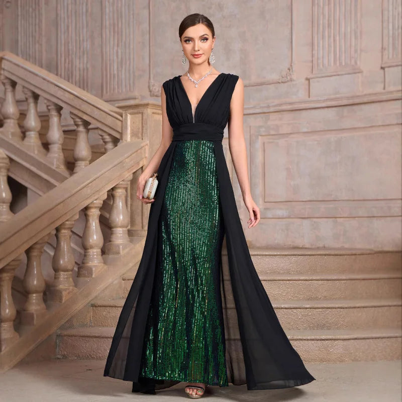 Plus Women's Clothing Size Chart Autumn Winter New Sleeveless Sequin Banquet Party Dress Middle East Hot Sale