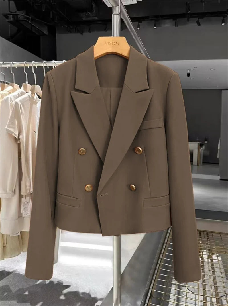 Cropped Blazers Woman Clothing 2025 New All-match Korean Chic Tops Double-breasted Suit Coat Ladies Office Suit Female Outerwear