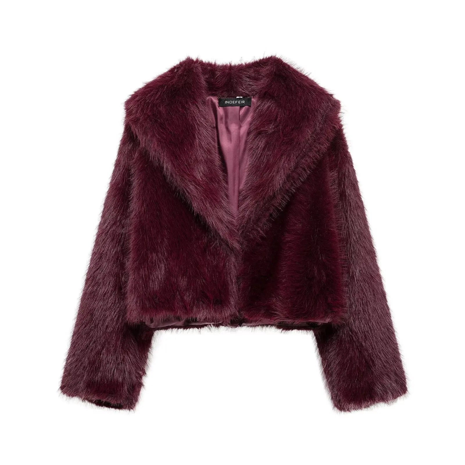 TRAFZA Women Solid Faux Fur Jackets Casual Long Sleeves For Warmth Winter Coat Woman Elegant Turn-Down Collar Loose Outerwear