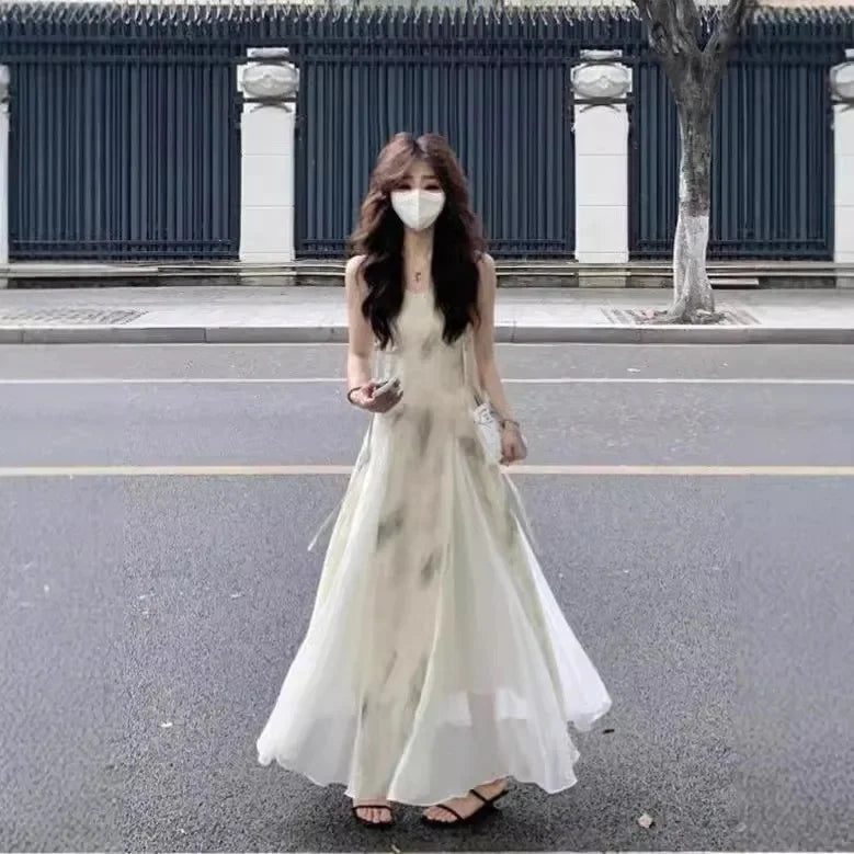 Fashionable Chinese Style Tank Dress For Women Casual Urban Niche Design Artistic Elegant Long Dress Without Sleeves
