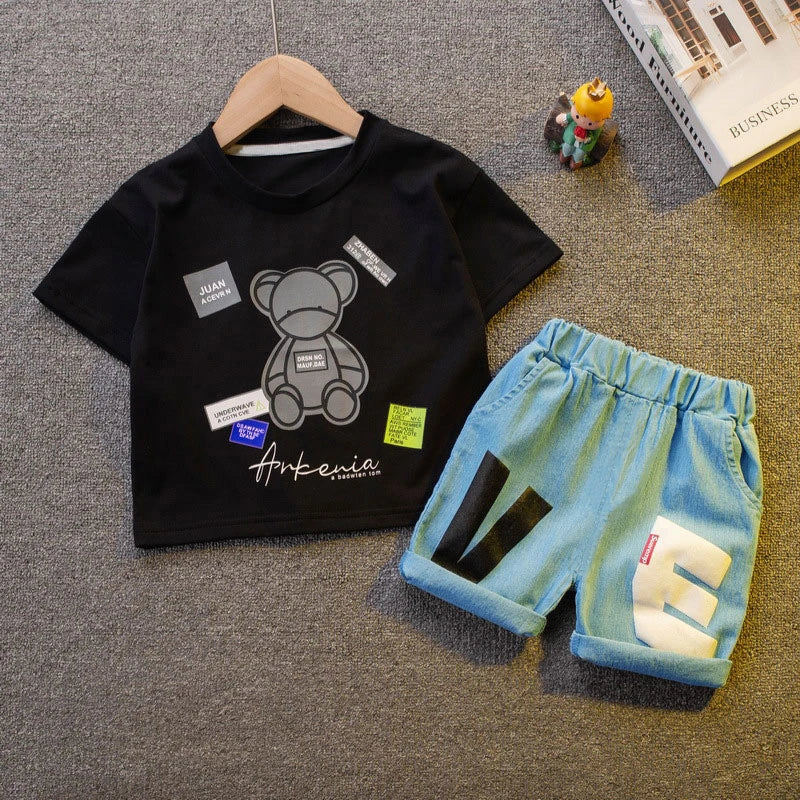 Cotton Fashion baby boys Clothing sets Korean Version Little kids Short sleeves Clothes Suits summer