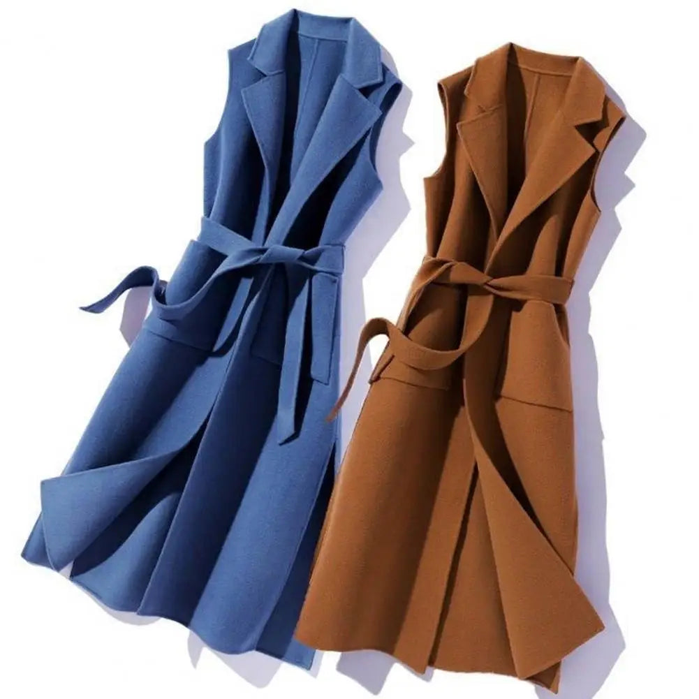 Women Autumn Vest Thermal Turn-down Collar Sleeveless Open Stitch Cardigan Elegant Lady Winter Waistcoat Notch Collar Women Vest