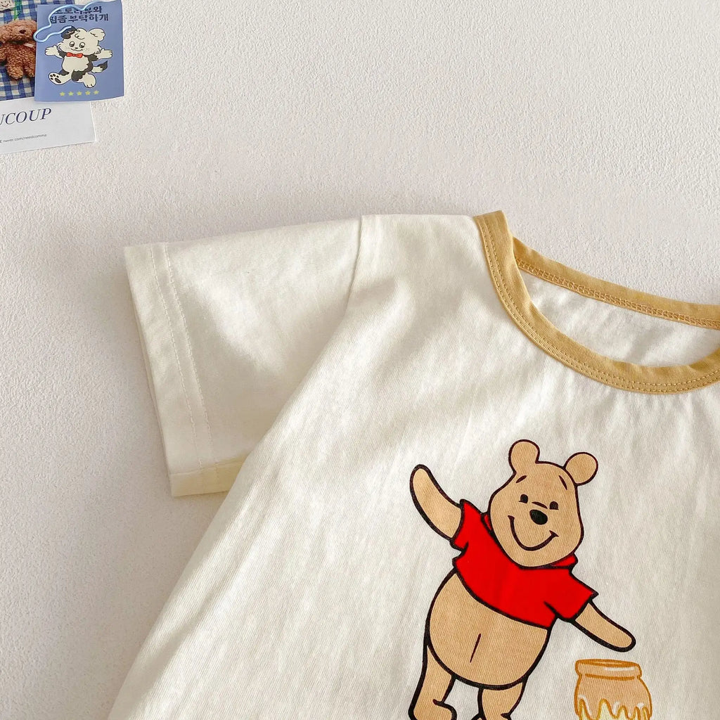Baby Cartoon T-shirt 2025 New Summer Style 0-5-year-old Boy's Trendy Contrasting Color Base Shirt, Trendy Baby Bear Top