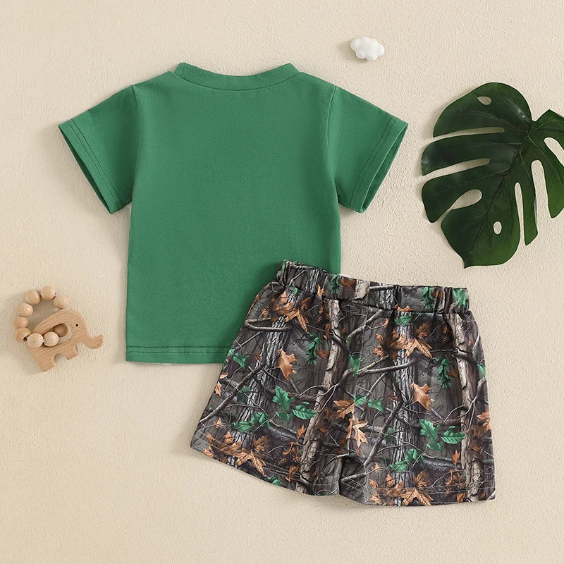 Summer Infant Kids Boy Clothes Sets Fashion Wild Goose Animals Embroidery Short Sleeve T-Shirts Elastic Waist Shorts 2pcs Outfit