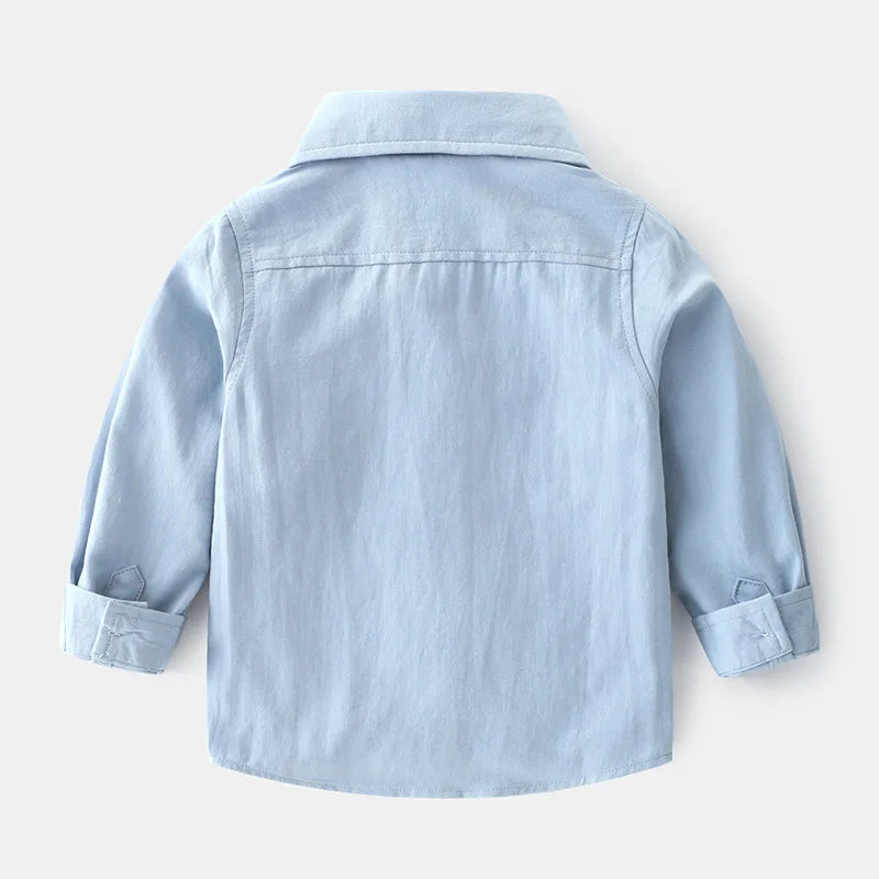 2025 Spring Autumn Boys Long Sleeve Blouses & Shirts Kids Korean Version Cotton Cartoon Dinosaurs Printing Lapel Tops 2-7Years