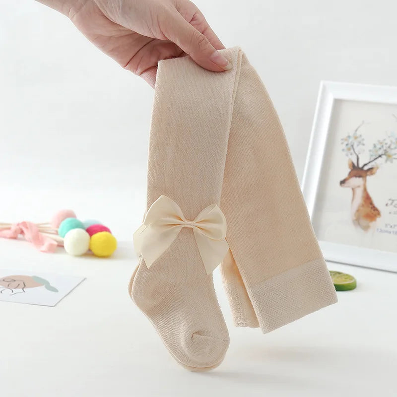 2025 Summer Girls Pantyhose Soft Cotton Breathable Mesh Bow Tie Decor Tights Stockings Princess Baby Kids Anti-mosquito Leggings