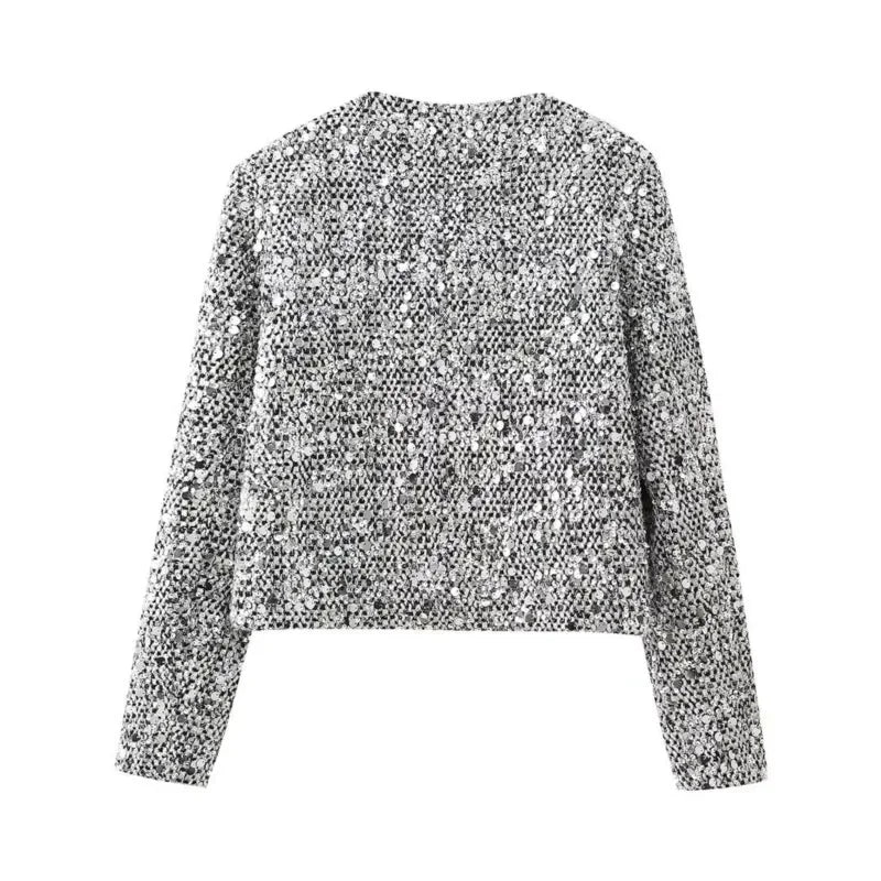 Party Club chic shiny Blazer sliver Sequin Women Jacket Long Sleeve Slim Cardigan Dress Up Streetwear Open Front Female Clothing