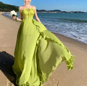 Sexy ruffle asymmetrical split  Elastic Slim backless  Elegant Dress Beach Summer Korean Fashion Vestidos