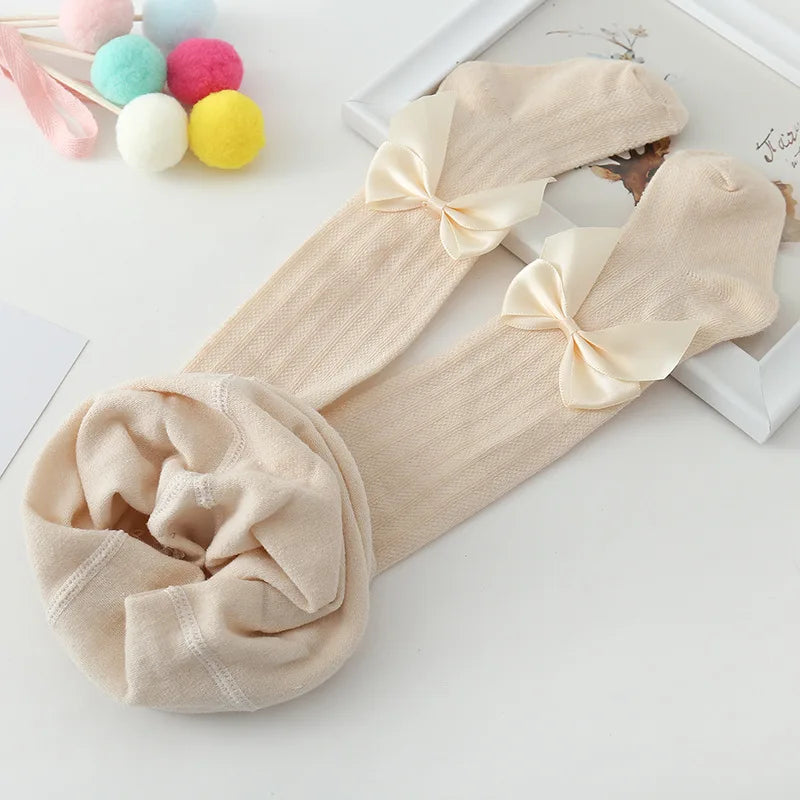 2025 Summer Girls Pantyhose Soft Cotton Breathable Mesh Bow Tie Decor Tights Stockings Princess Baby Kids Anti-mosquito Leggings