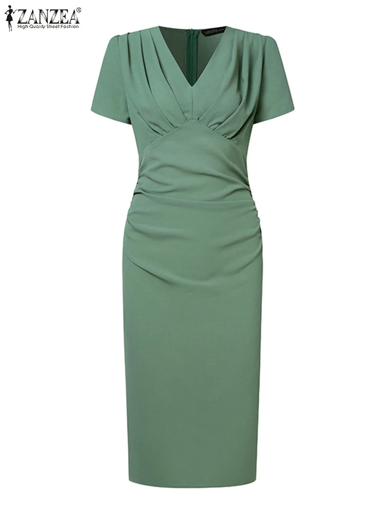 ZANZEA Women Stylish Party Dress Elegant V Neck