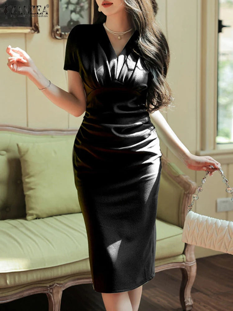 ZANZEA Women Stylish Party Dress Elegant V Neck