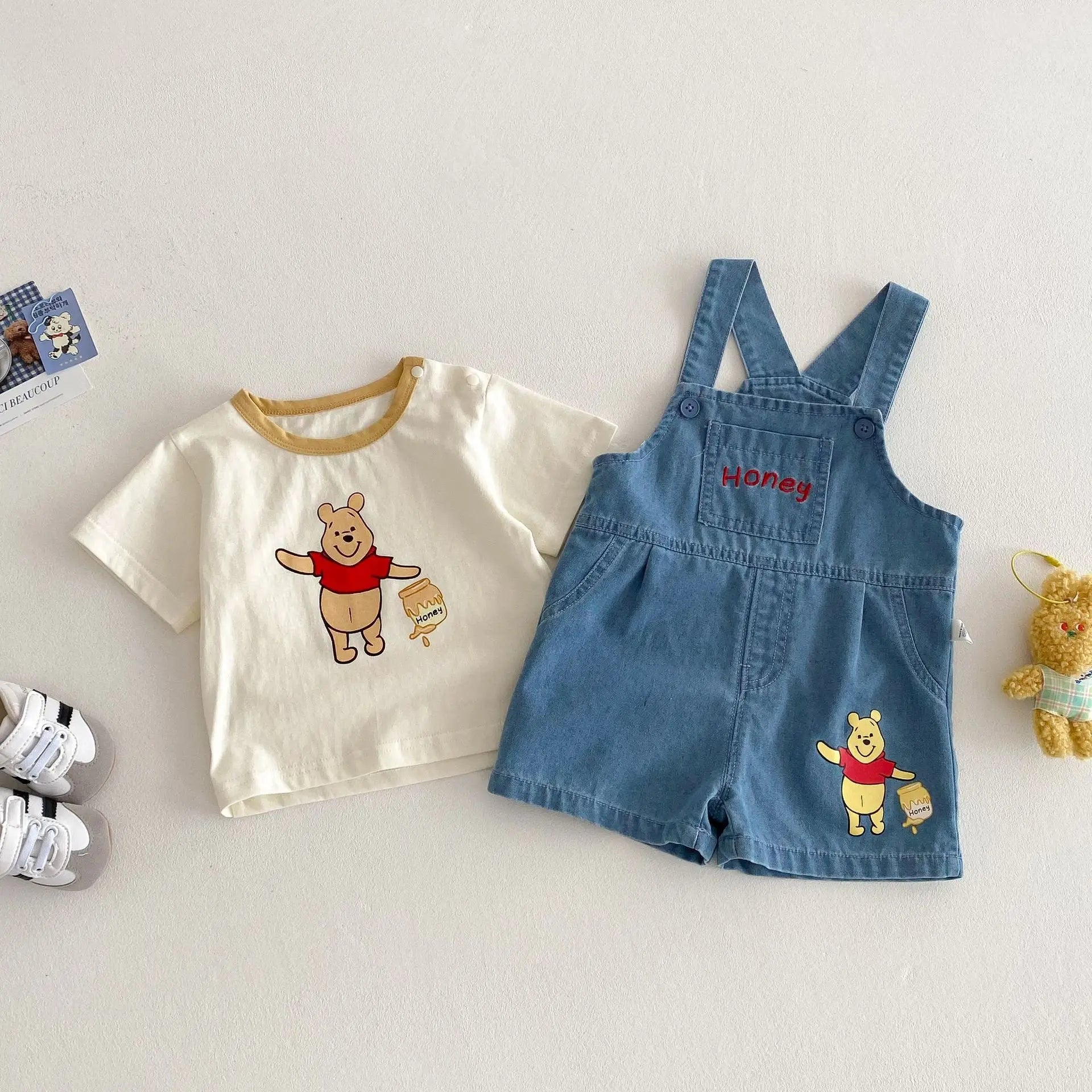 Baby Cartoon T-shirt 2025 New Summer Style 0-5-year-old Boy's Trendy Contrasting Color Base Shirt, Trendy Baby Bear Top