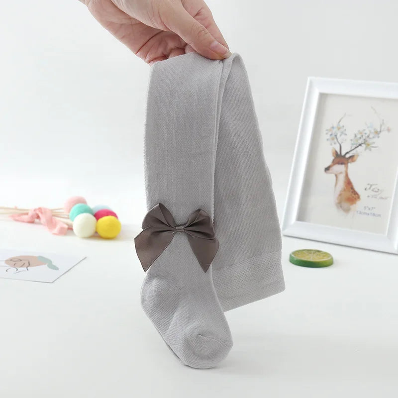 2025 Summer Girls Pantyhose Soft Cotton Breathable Mesh Bow Tie Decor Tights Stockings Princess Baby Kids Anti-mosquito Leggings