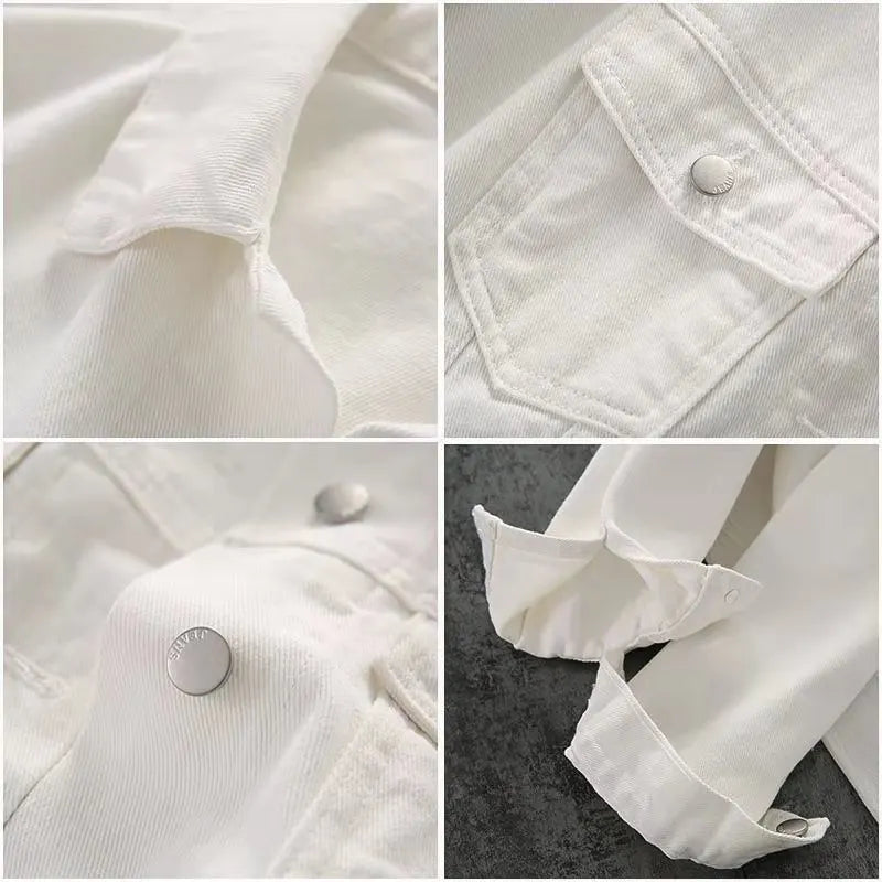 Women's Spring and Fall New Fashion Network Red Vintage Loose White Cotton Denim Jacket for Women Long Sleeve Denim Jacket Y2k