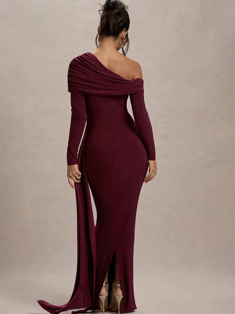JULISSA MO Sexy One Shoulder Bandage Women Long Dress Black Long Sleeve Evening Dress