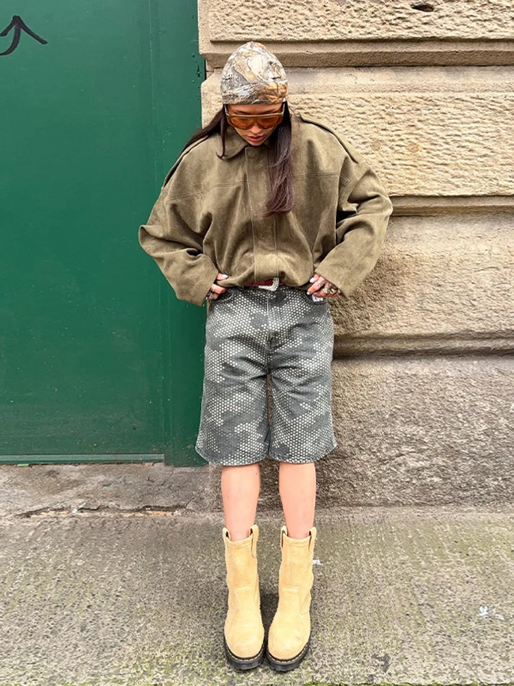 Vintage Suede Jacket Women Casual Lapel Zipper