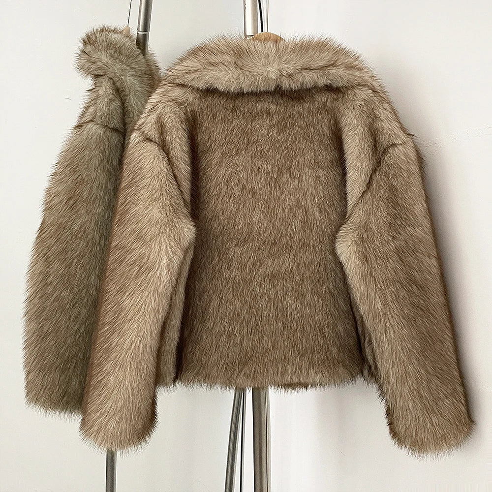 Fuax Fur Coat Fashion Oversized Turn Down Collar Fluffy Women Vintage Faux Fur Jacket Coats Winter Clothes Women 2025