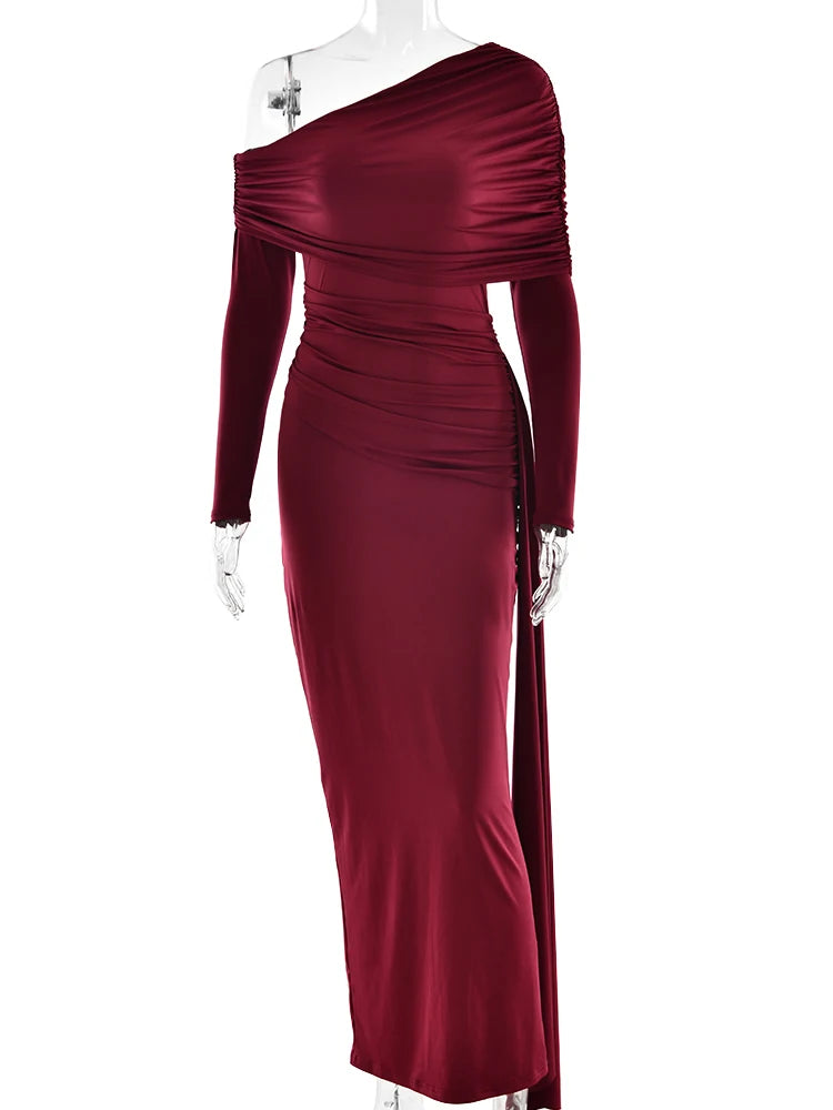 JULISSA MO Sexy One Shoulder Bandage Women Long Dress Black Long Sleeve Evening Dress