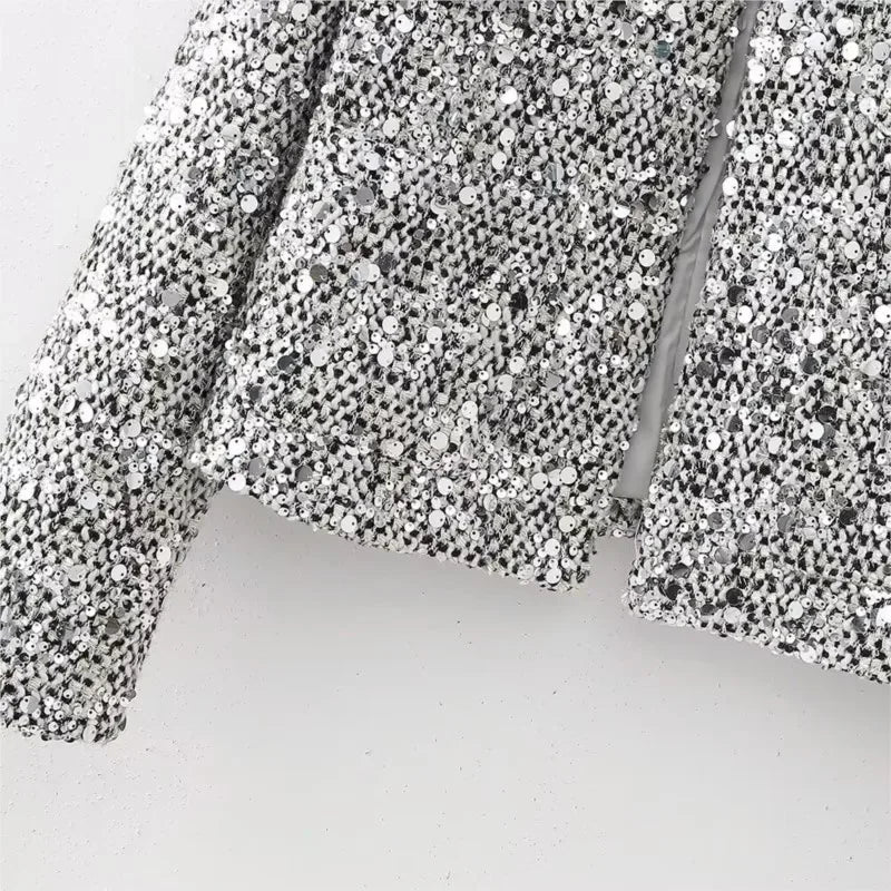 Party Club chic shiny Blazer sliver Sequin Women Jacket Long Sleeve Slim Cardigan Dress Up Streetwear Open Front Female Clothing