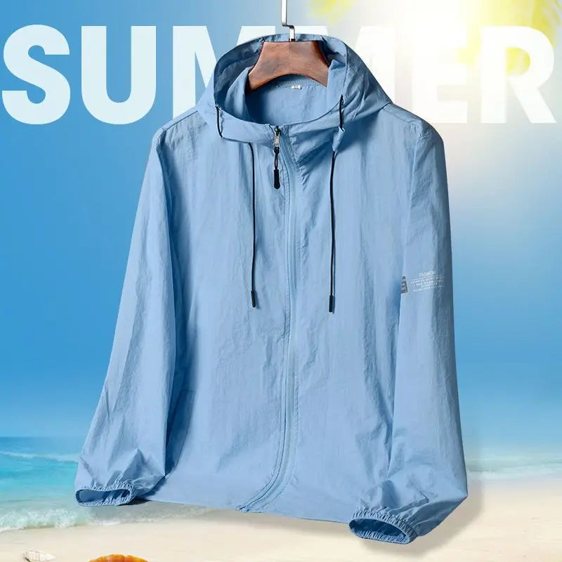 2024 New Summer Solid Color Hooded Jacket Men Sun Protection Clothing Fishing Hunting Clothes Quick Dry Skin Windbreaker