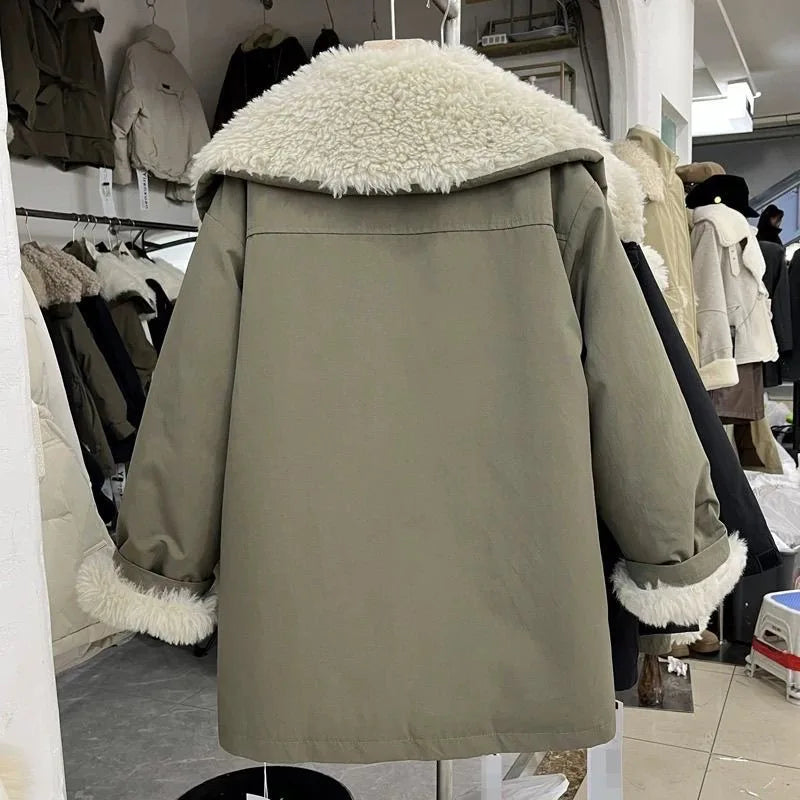 2025 Fashion Large Collar Casual Loose Jacket Trendy Street Clothing New Retro Jacket Thick Women's Coat Autumn and Winter