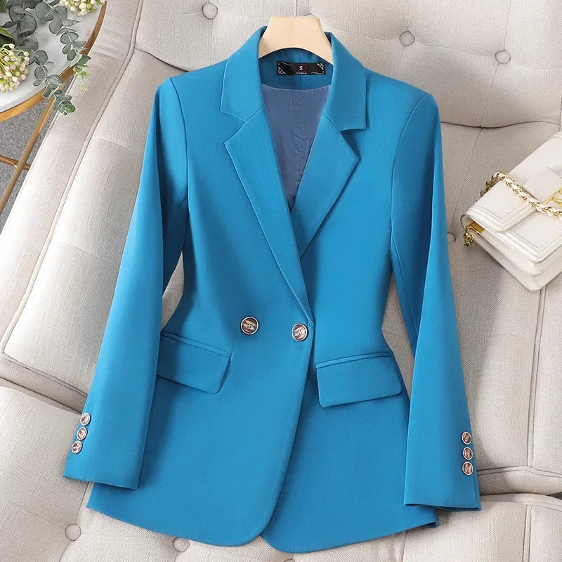 Coffe Brown Slim Fit Women's Suit Jacket Fashionable Commute Professional Style Autumn New Arrival Polyester Fiber Top