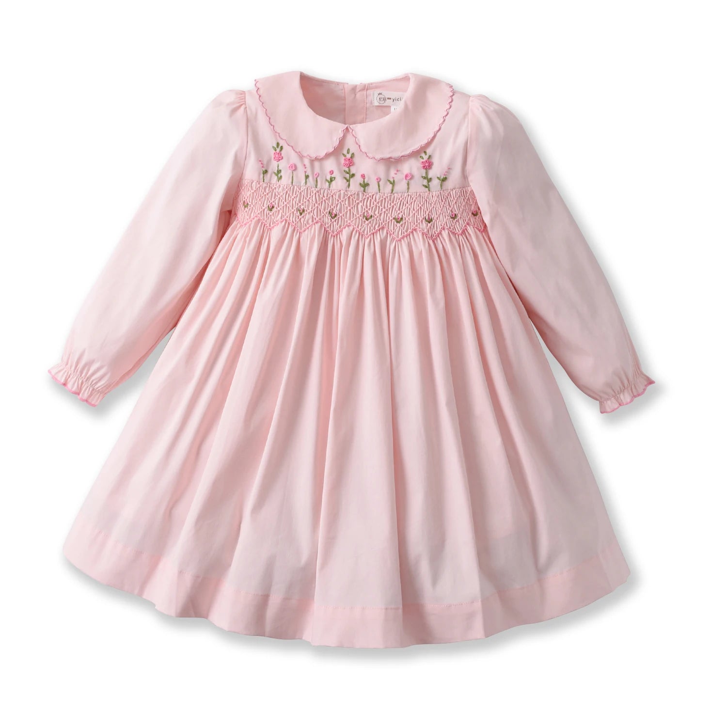 2025 Flower Baby Girl Smocking Dress Children Floral Embroidery Smocked Dresses Girls Princess Charlotte Birthday Clothes