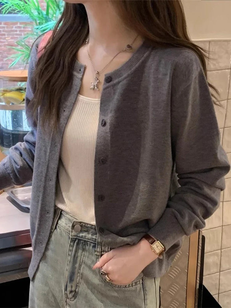 2025 Cardigans Sweater Casual Warm Spring Summer Women O-neck Long Sleeve Single Breasted Slim Fashion Korean Knitwears Tops